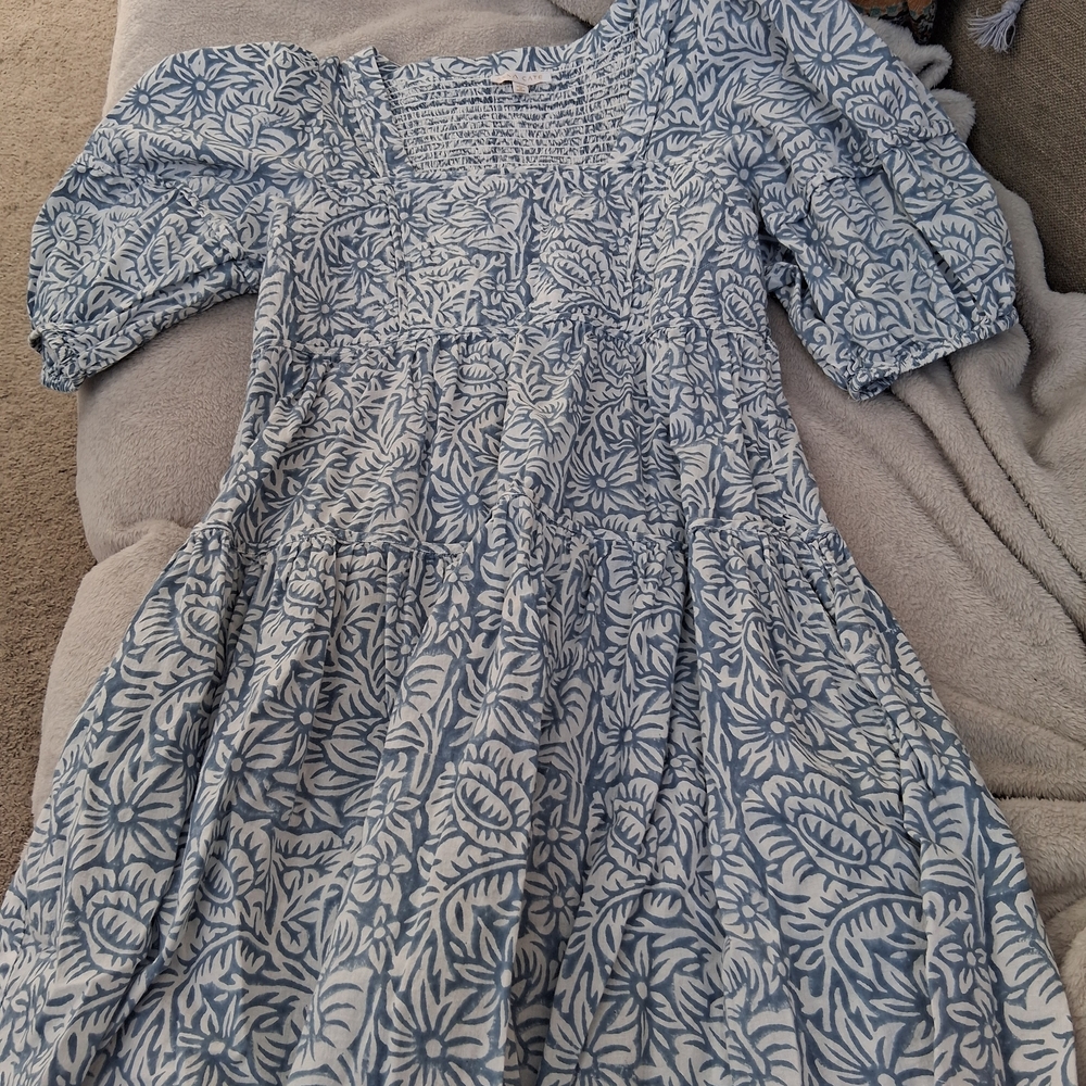 Elegant Blue Floral Short Dress